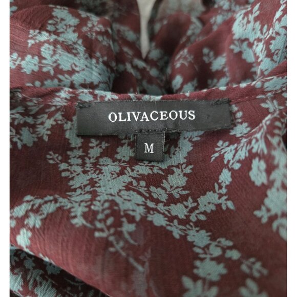 Olivaceous Maroon Fairy Grunge Floral Ruffled Bell Sleeve Blouse Women's M - Picture 2 of 10